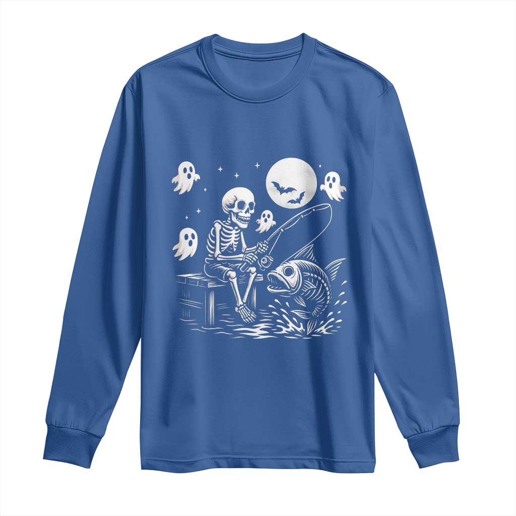 Halloween Skeleton Fishing Long Sleeve Shirt Funny Fisherman Gift TS12 Royal Blue Print Your Wear