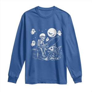 Halloween Skeleton Fishing Long Sleeve Shirt Funny Fisherman Gift TS12 Royal Blue Print Your Wear