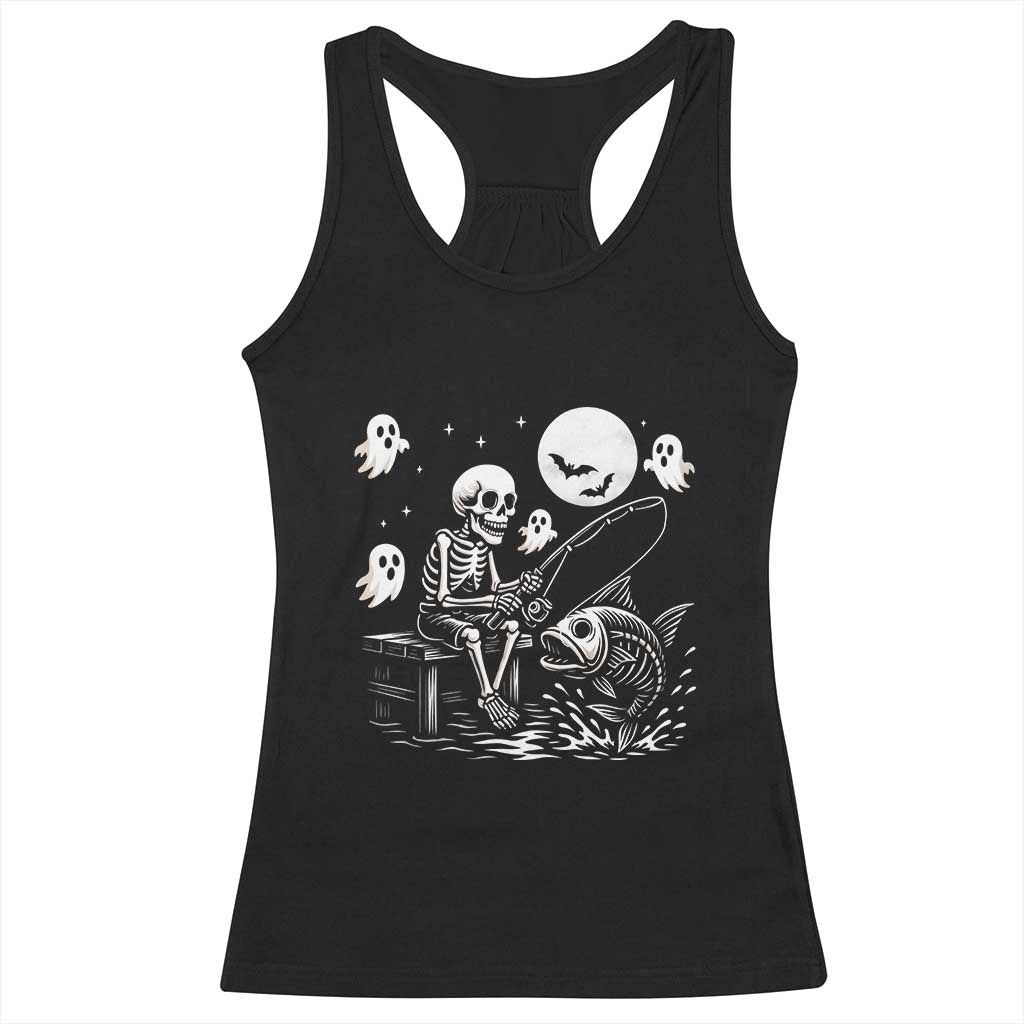 Halloween Skeleton Fishing Racerback Tank Top Funny Fisherman Gift TS12 Black Print Your Wear