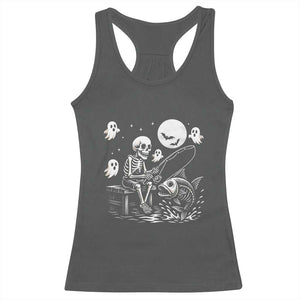 Halloween Skeleton Fishing Racerback Tank Top Funny Fisherman Gift TS12 Dark Heather Print Your Wear