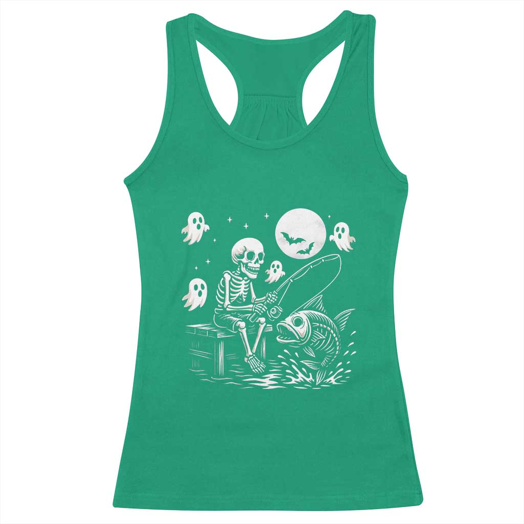 Halloween Skeleton Fishing Racerback Tank Top Funny Fisherman Gift TS12 Irish Green Print Your Wear
