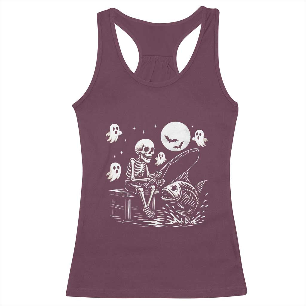 Halloween Skeleton Fishing Racerback Tank Top Funny Fisherman Gift TS12 Maroon Print Your Wear