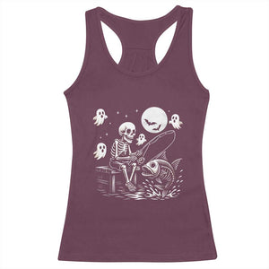 Halloween Skeleton Fishing Racerback Tank Top Funny Fisherman Gift TS12 Maroon Print Your Wear