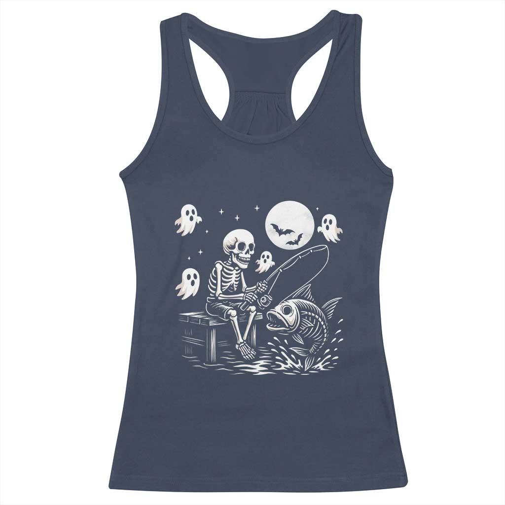 Halloween Skeleton Fishing Racerback Tank Top Funny Fisherman Gift TS12 Navy Print Your Wear