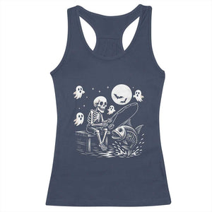 Halloween Skeleton Fishing Racerback Tank Top Funny Fisherman Gift TS12 Navy Print Your Wear