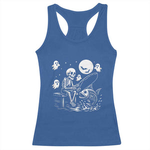 Halloween Skeleton Fishing Racerback Tank Top Funny Fisherman Gift TS12 Royal Blue Print Your Wear