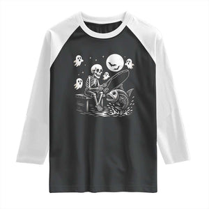Halloween Skeleton Fishing Raglan Shirt Funny Fisherman Gift TS12 Black White Print Your Wear