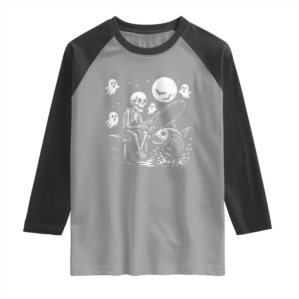 Halloween Skeleton Fishing Raglan Shirt Funny Fisherman Gift TS12 Sport Gray Black Print Your Wear
