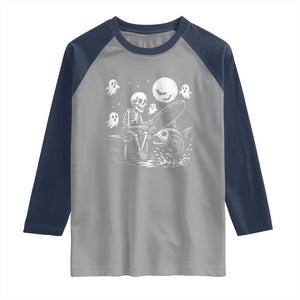 Halloween Skeleton Fishing Raglan Shirt Funny Fisherman Gift TS12 Sport Gray Navy Print Your Wear