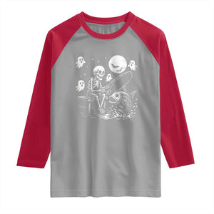 Halloween Skeleton Fishing Raglan Shirt Funny Fisherman Gift TS12 Sport Gray Red Print Your Wear