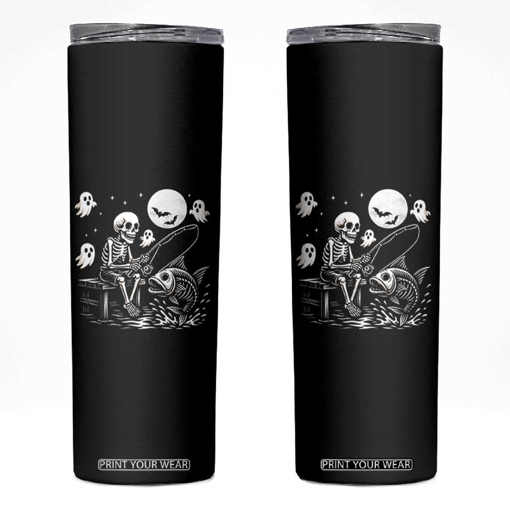 Halloween Skeleton Fishing Skinny Tumbler Funny Fisherman Gift TS12 Black Print Your Wear