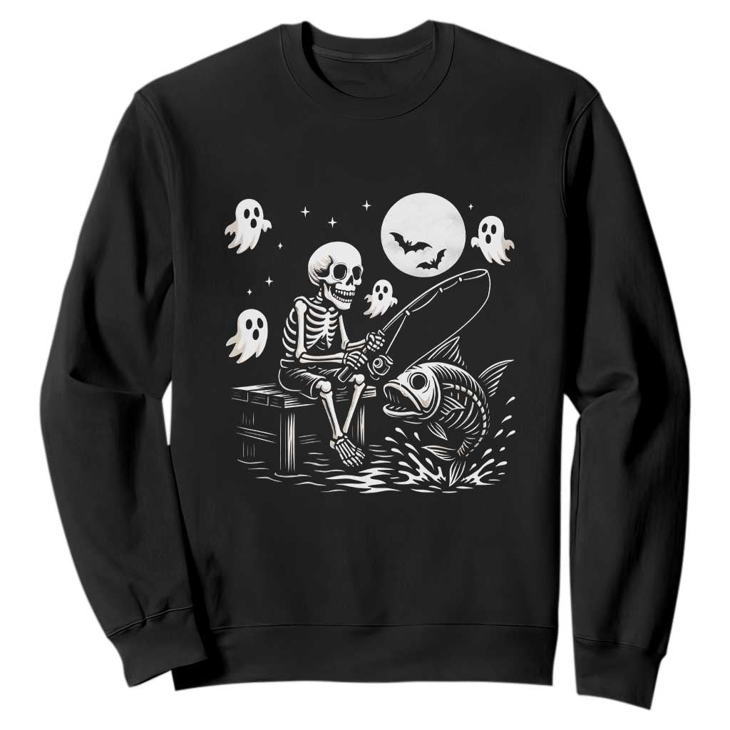 Halloween Skeleton Fishing Sweatshirt Funny Fisherman Gift TS12 Black Print Your Wear