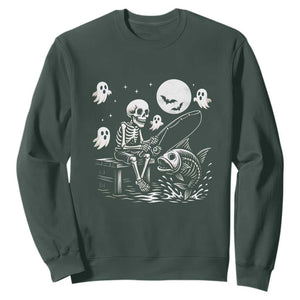 Halloween Skeleton Fishing Sweatshirt Funny Fisherman Gift TS12 Dark Forest Green Print Your Wear