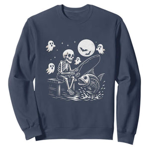 Halloween Skeleton Fishing Sweatshirt Funny Fisherman Gift TS12 Navy Print Your Wear