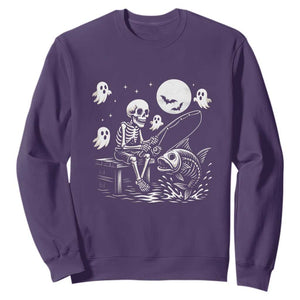 Halloween Skeleton Fishing Sweatshirt Funny Fisherman Gift TS12 Purple Print Your Wear
