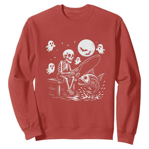 Halloween Skeleton Fishing Sweatshirt Funny Fisherman Gift TS12 Red Print Your Wear