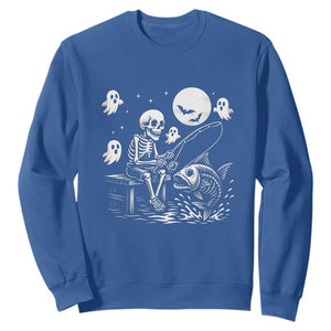 Halloween Skeleton Fishing Sweatshirt Funny Fisherman Gift TS12 Royal Blue Print Your Wear