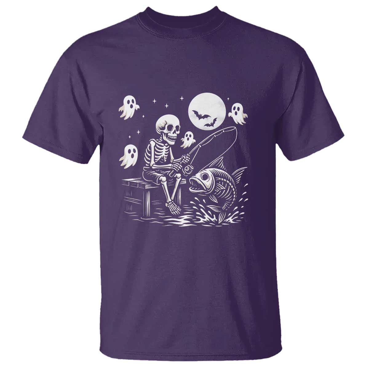 Halloween Skeleton Fishing T Shirt Funny Fisherman Gift TS12 Purple Print Your Wear