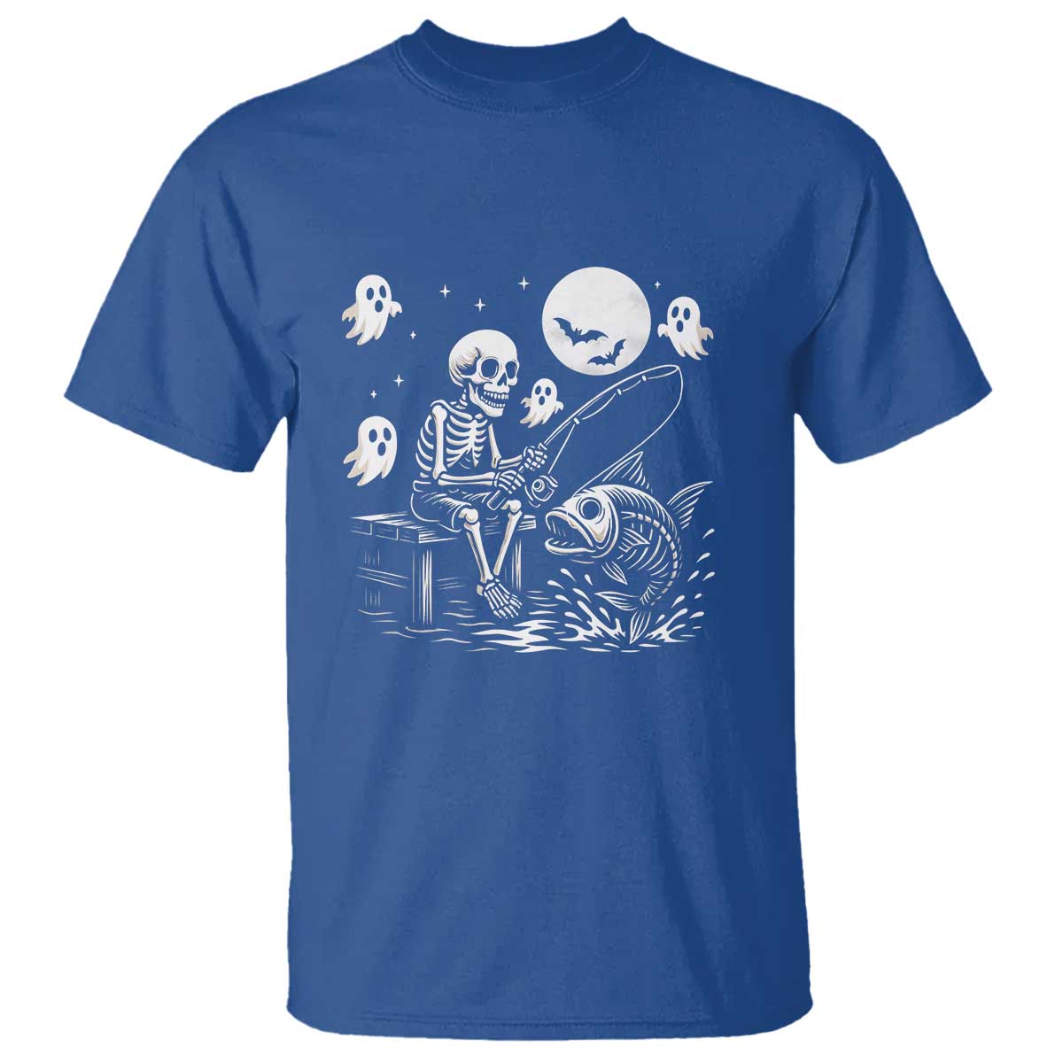 Halloween Skeleton Fishing T Shirt Funny Fisherman Gift TS12 Royal Blue Print Your Wear