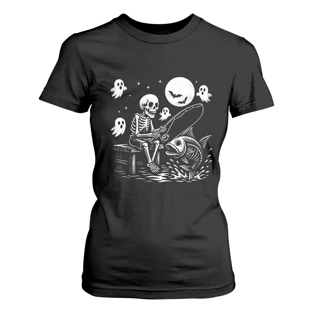 Halloween Skeleton Fishing T Shirt For Women Funny Fisherman Gift TS12 Black Print Your Wear