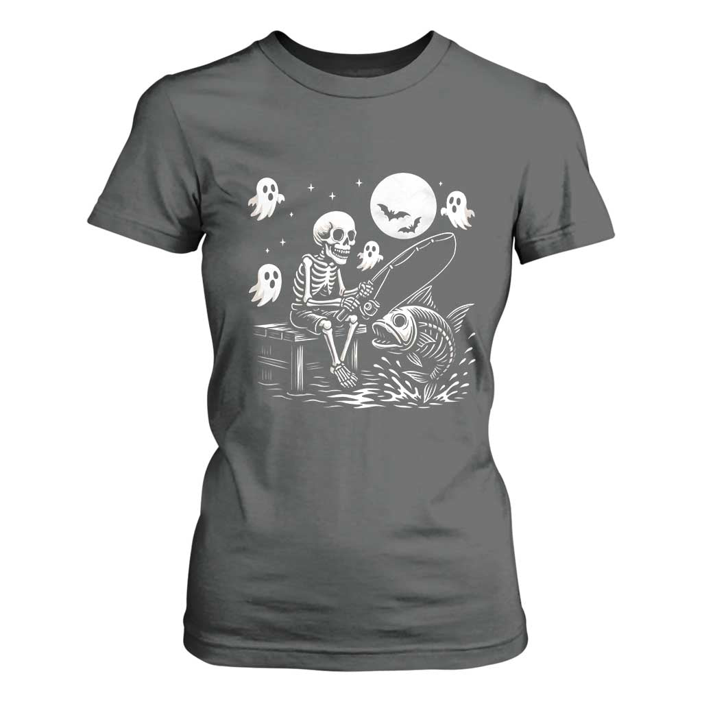 Halloween Skeleton Fishing T Shirt For Women Funny Fisherman Gift TS12 Dark Heather Print Your Wear