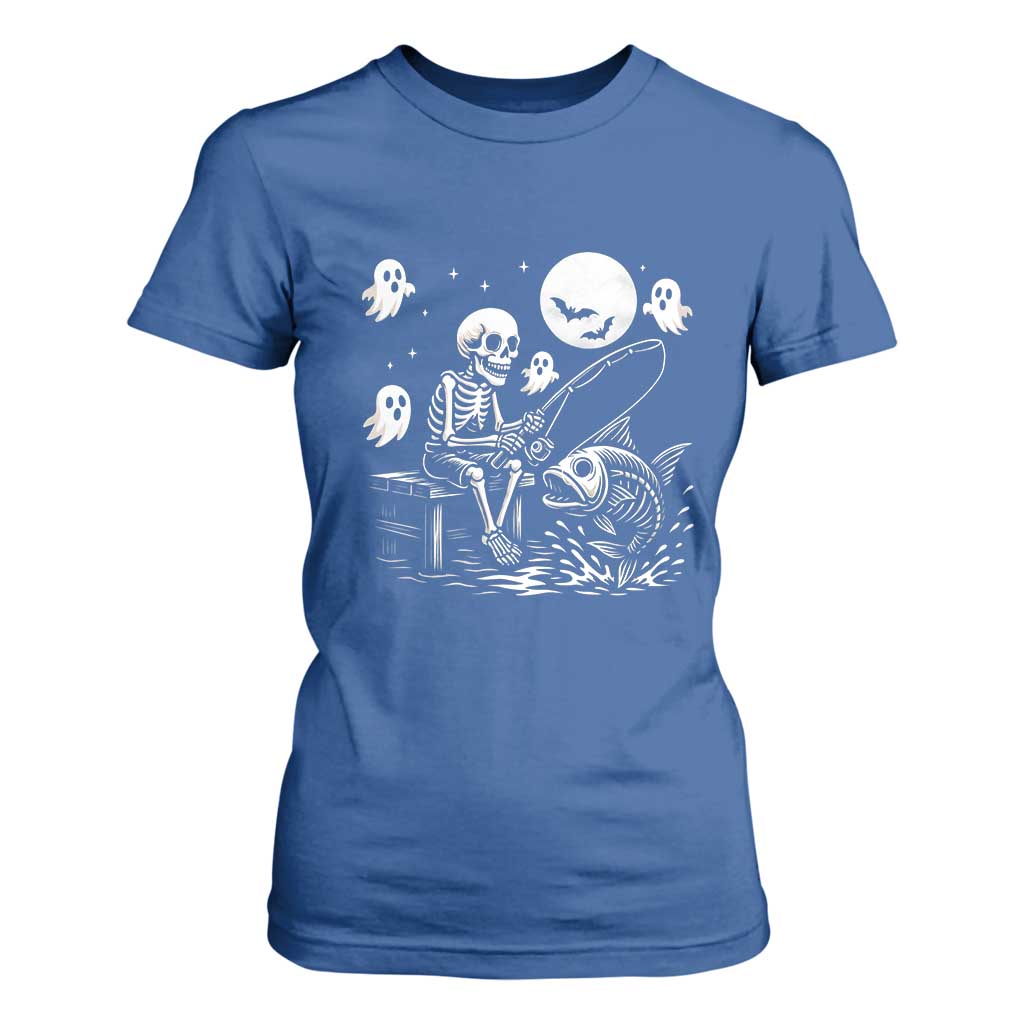 Halloween Skeleton Fishing T Shirt For Women Funny Fisherman Gift TS12 Royal Blue Print Your Wear