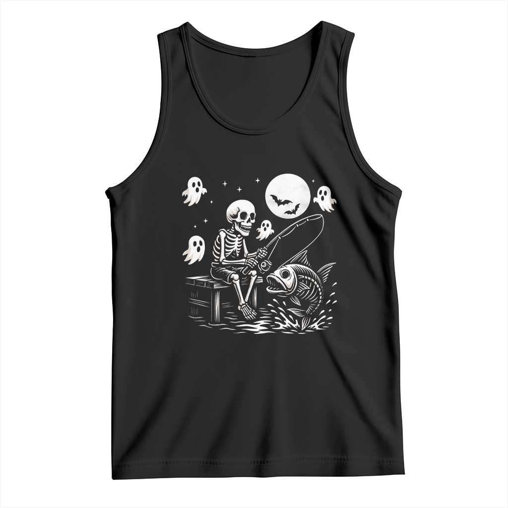 Halloween Skeleton Fishing Tank Top Funny Fisherman Gift TS12 Black Print Your Wear