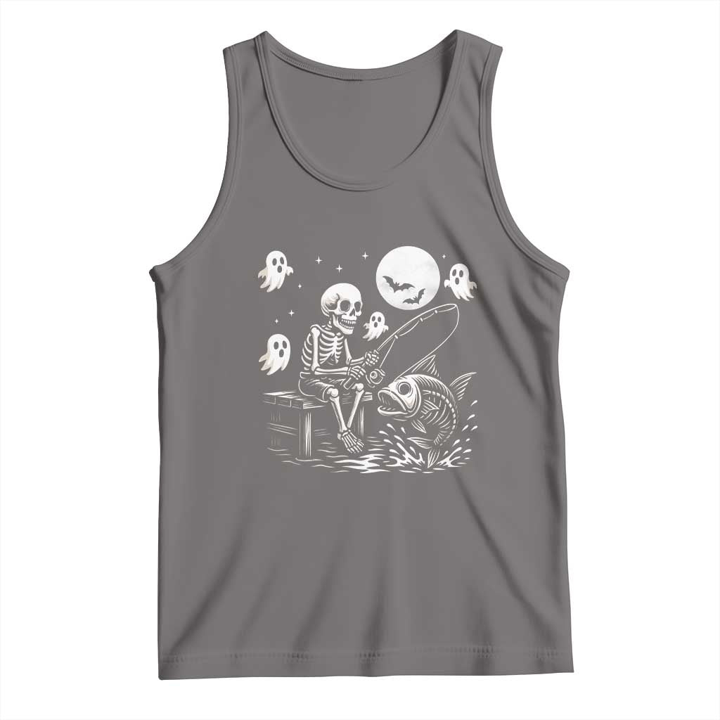 Halloween Skeleton Fishing Tank Top Funny Fisherman Gift TS12 Deep Heather Print Your Wear