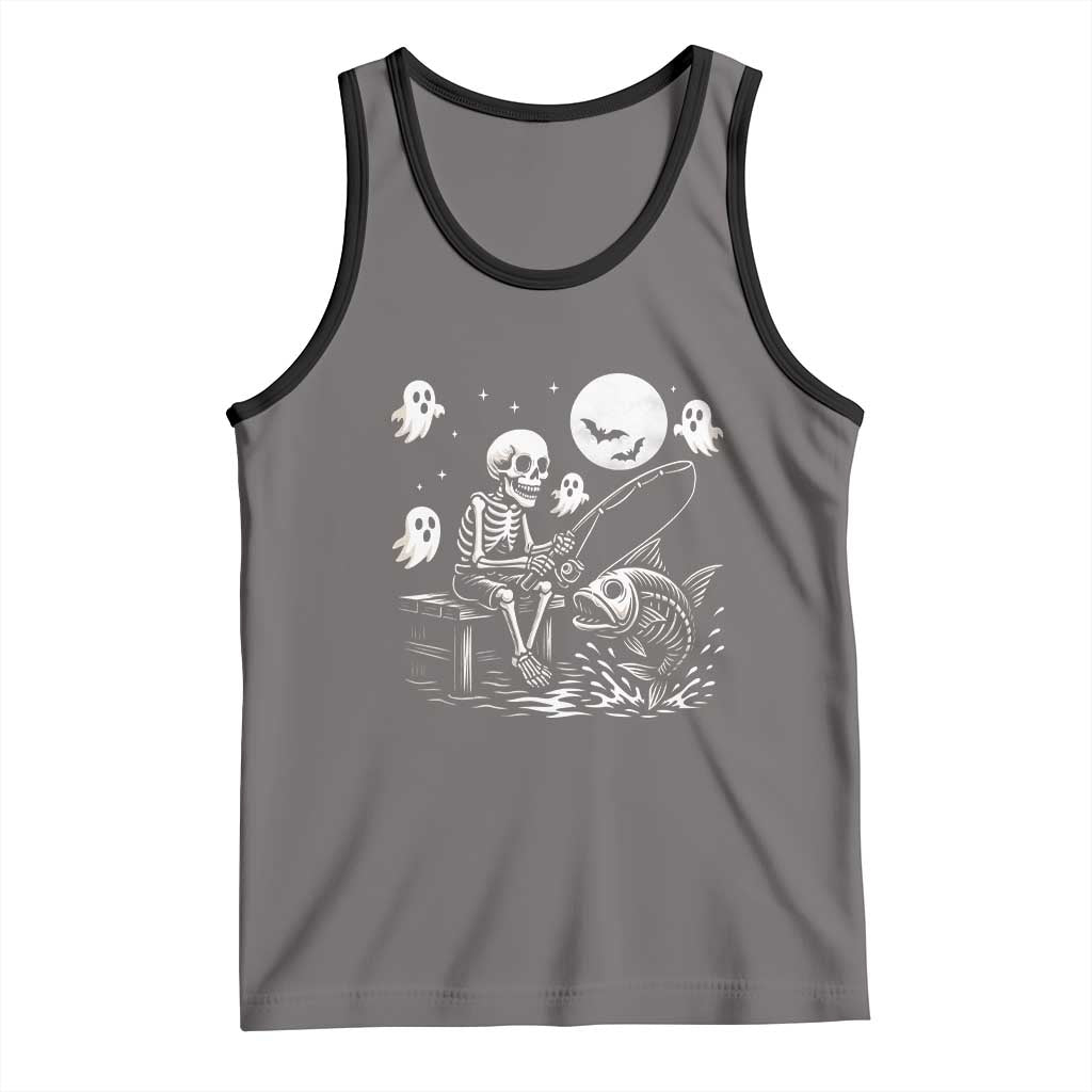 Halloween Skeleton Fishing Tank Top Funny Fisherman Gift TS12 Deep Heather Black Print Your Wear