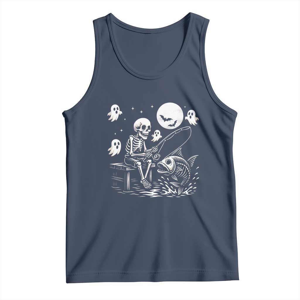 Halloween Skeleton Fishing Tank Top Funny Fisherman Gift TS12 Navy Print Your Wear