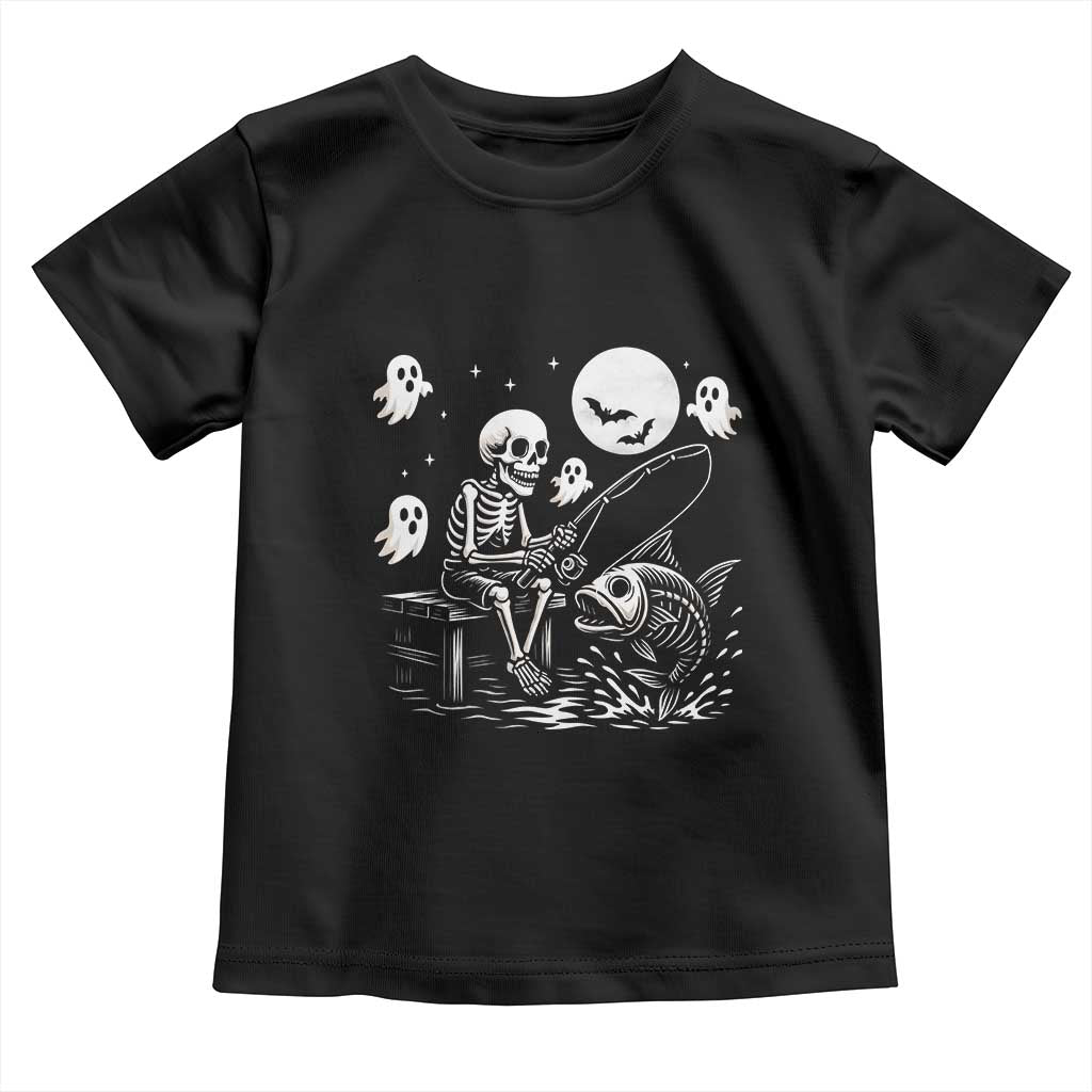 Halloween Skeleton Fishing Toddler T Shirt Funny Fisherman Gift TS12 Black Print Your Wear