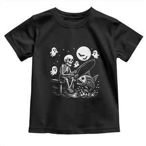 Halloween Skeleton Fishing Toddler T Shirt Funny Fisherman Gift TS12 Black Print Your Wear