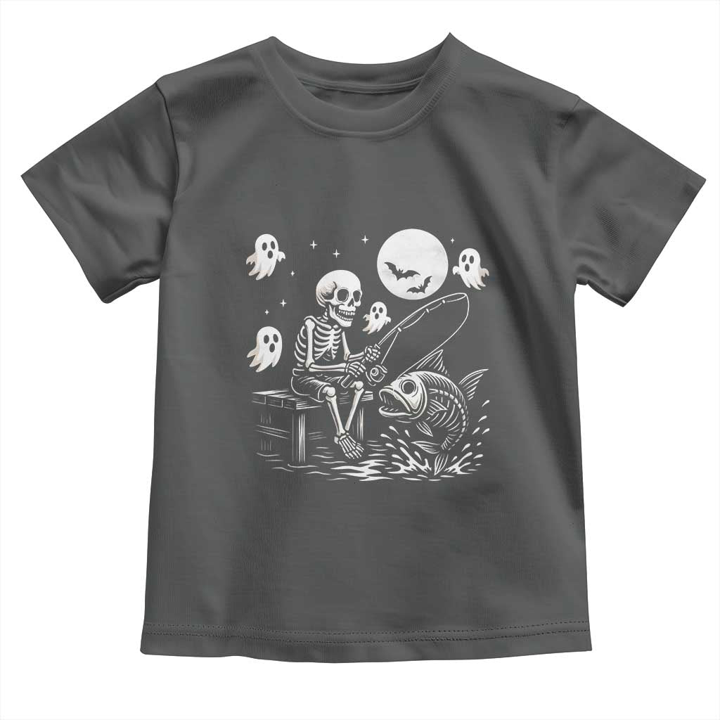 Halloween Skeleton Fishing Toddler T Shirt Funny Fisherman Gift TS12 Dark Heather Print Your Wear