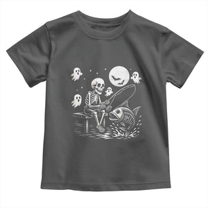 Halloween Skeleton Fishing Toddler T Shirt Funny Fisherman Gift TS12 Dark Heather Print Your Wear