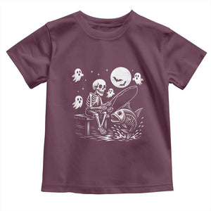 Halloween Skeleton Fishing Toddler T Shirt Funny Fisherman Gift TS12 Maroon Print Your Wear
