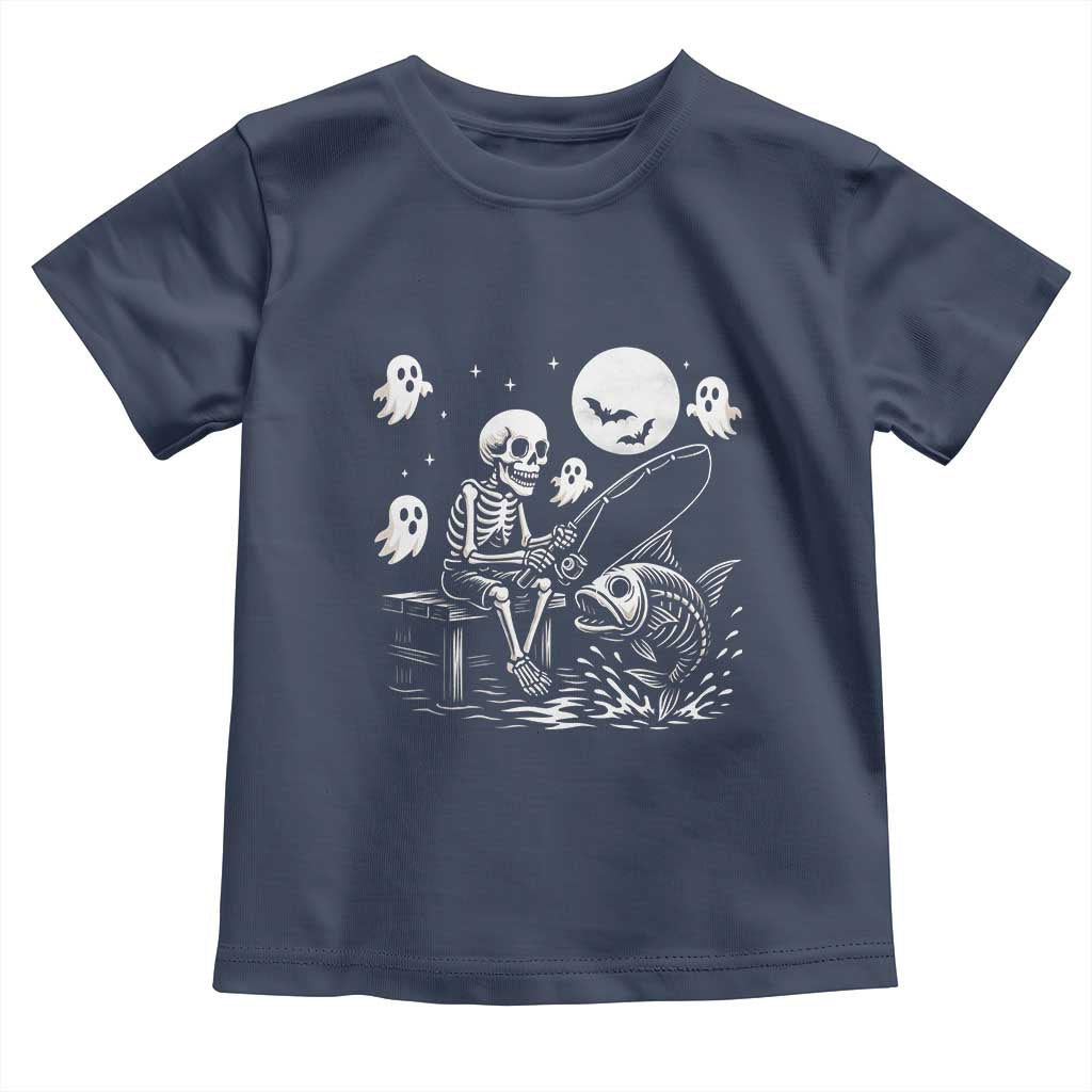 Halloween Skeleton Fishing Toddler T Shirt Funny Fisherman Gift TS12 Navy Print Your Wear