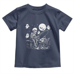 Halloween Skeleton Fishing Toddler T Shirt Funny Fisherman Gift TS12 Navy Print Your Wear