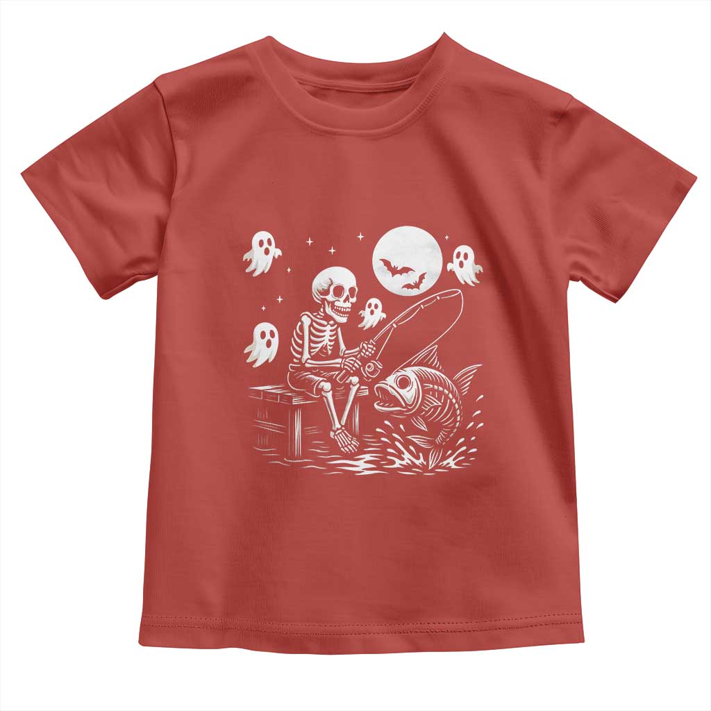 Halloween Skeleton Fishing Toddler T Shirt Funny Fisherman Gift TS12 Red Print Your Wear