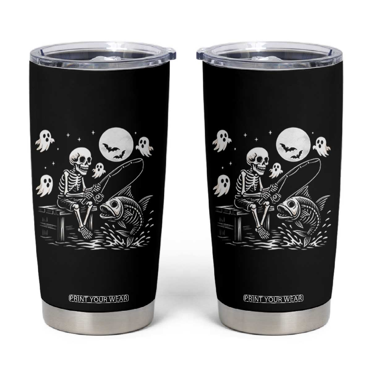 Halloween Skeleton Fishing Tumbler Cup Funny Fisherman Gift TS12 Black Print Your Wear