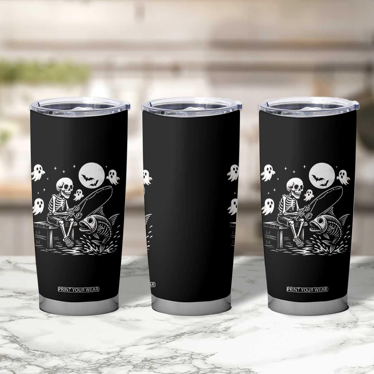 Halloween Skeleton Fishing Tumbler Cup Funny Fisherman Gift TS12 Print Your Wear