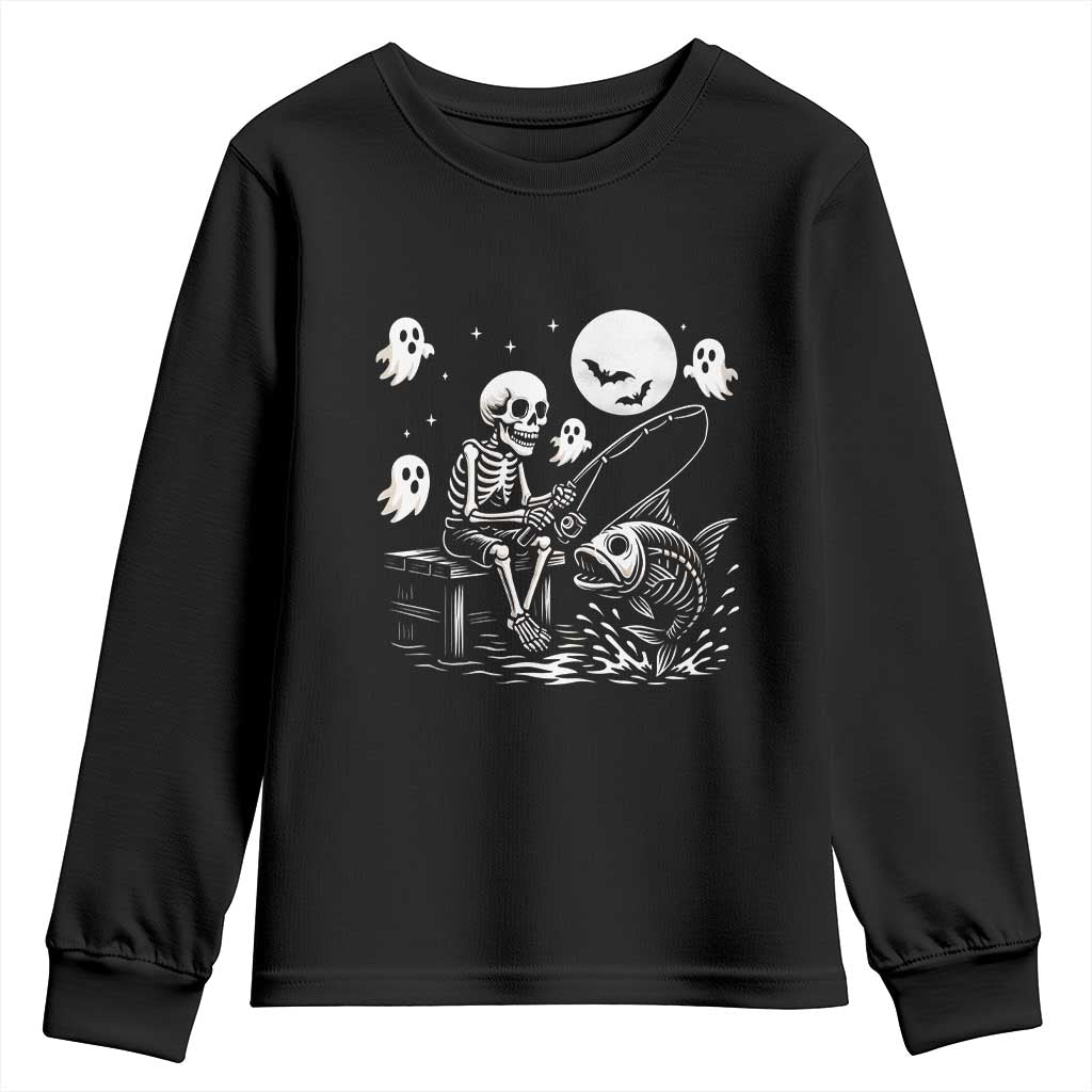 Halloween Skeleton Fishing Youth Sweatshirt Funny Fisherman Gift TS12 Black Print Your Wear