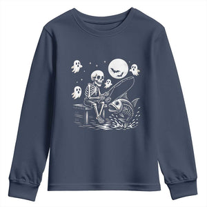 Halloween Skeleton Fishing Youth Sweatshirt Funny Fisherman Gift TS12 Navy Print Your Wear