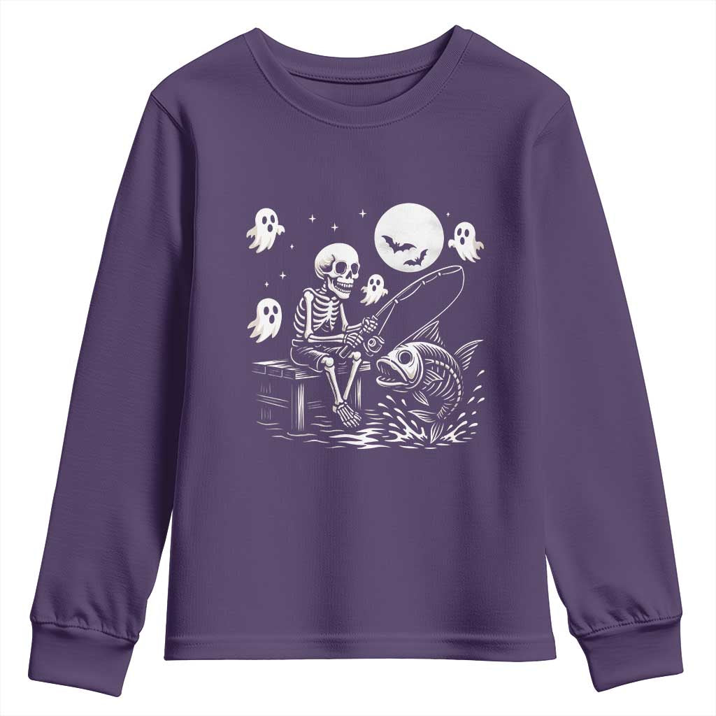 Halloween Skeleton Fishing Youth Sweatshirt Funny Fisherman Gift TS12 Purple Print Your Wear