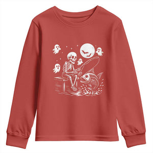 Halloween Skeleton Fishing Youth Sweatshirt Funny Fisherman Gift TS12 Red Print Your Wear