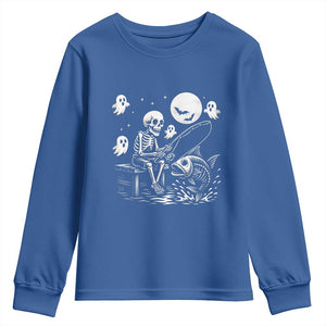 Halloween Skeleton Fishing Youth Sweatshirt Funny Fisherman Gift TS12 Royal Blue Print Your Wear