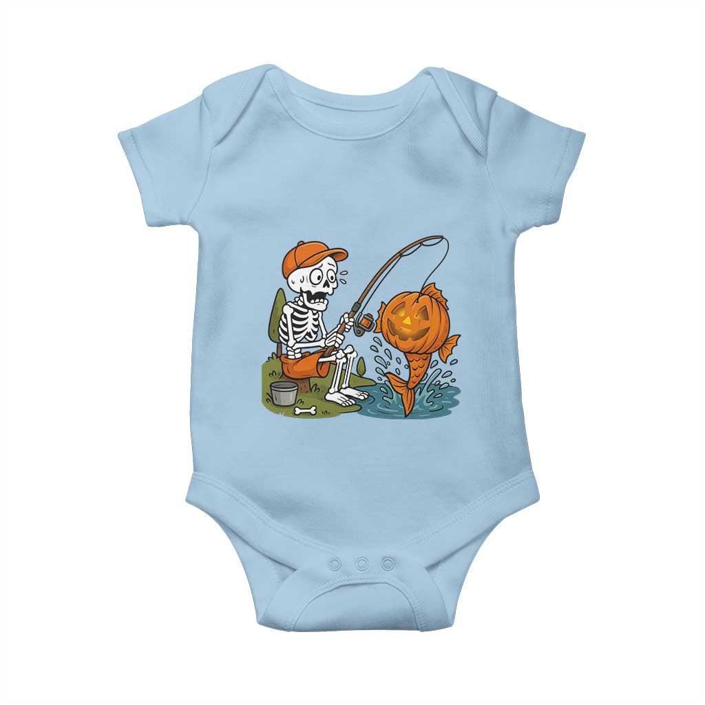 Halloween Fishing Lover Baby Onesie Skeleton Humor Gift TS12 Light Blue Print Your Wear