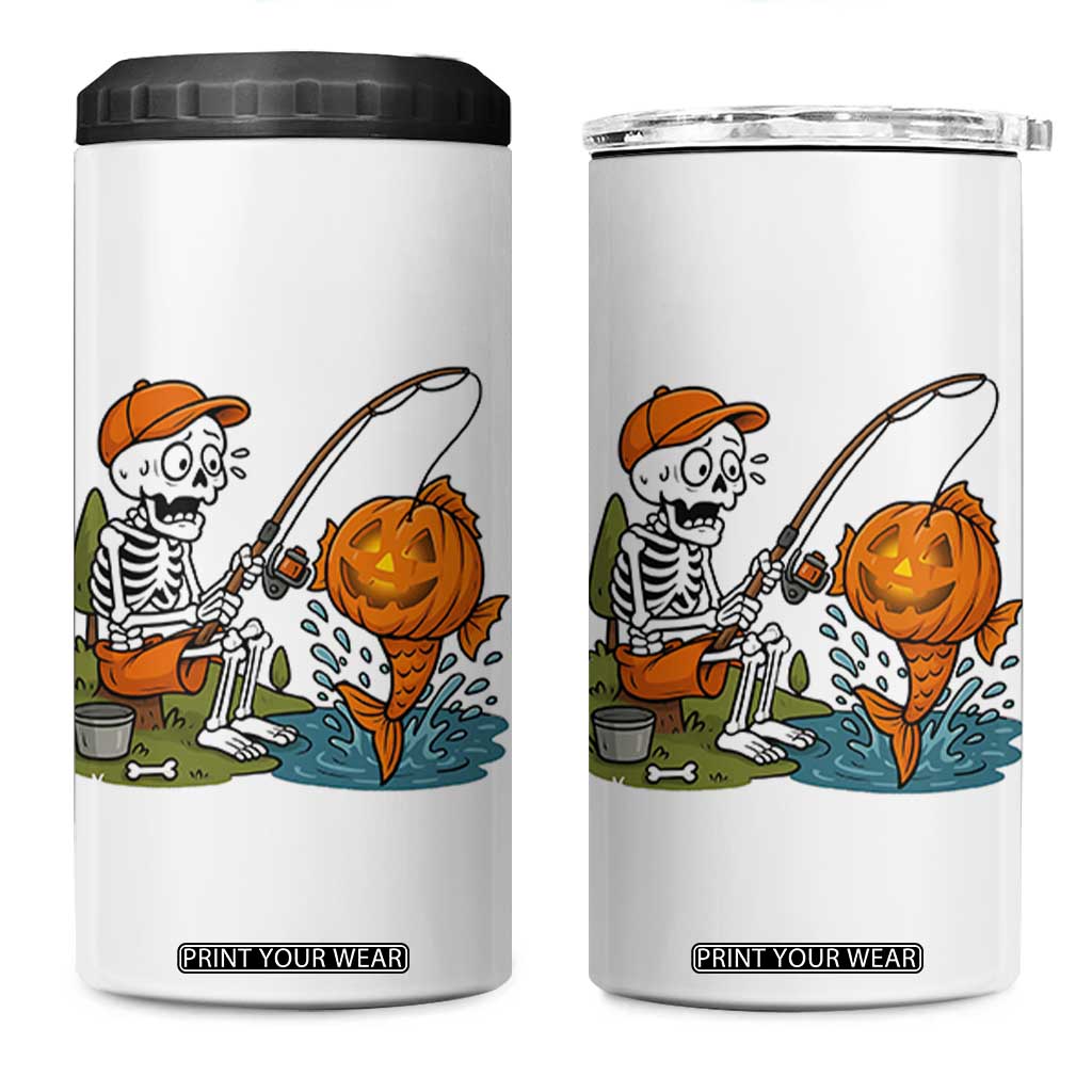 Halloween Fishing Lover 4 in 1 Can Cooler Tumbler Skeleton Humor Gift TS12 One Size: 16 oz White Print Your Wear