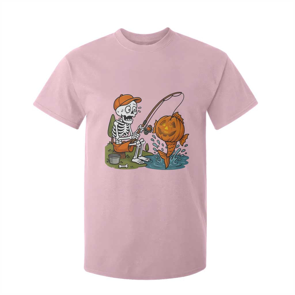Halloween Fishing Lover T Shirt For Kid Skeleton Humor Gift TS12 Light Pink Print Your Wear
