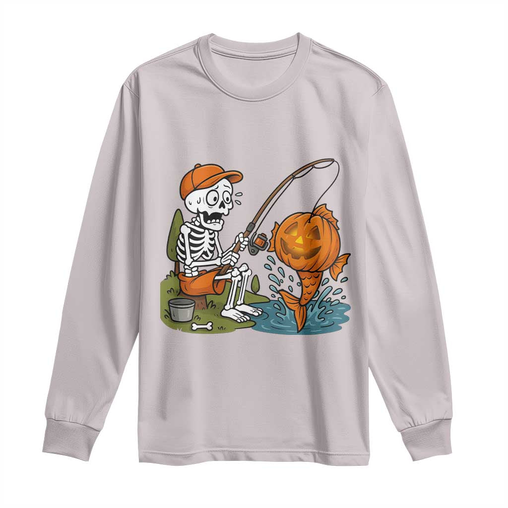 Halloween Fishing Lover Long Sleeve Shirt Skeleton Humor Gift TS12 Ice Gray Print Your Wear