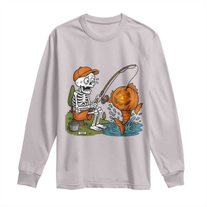 Halloween Fishing Lover Long Sleeve Shirt Skeleton Humor Gift TS12 Ice Gray Print Your Wear